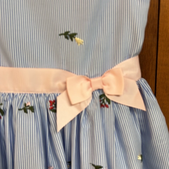 Zunie Sleeveless Floral Embroidered Petticoat Blue Stripe Easter Dress Sz 6 - Picture 4 of 9